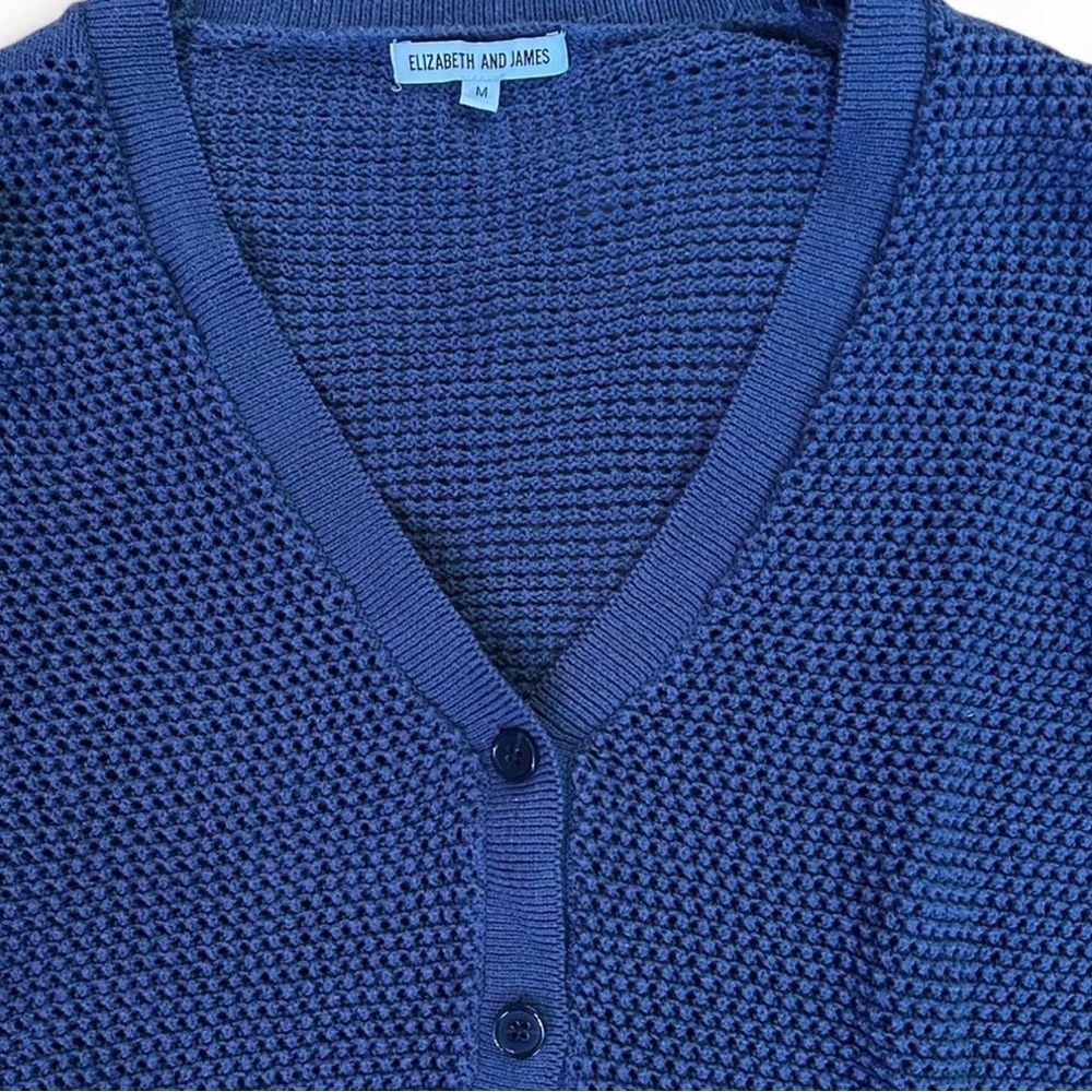 Elizabeth and James Blue knit Cotton Cropped Cardigan Sweater Button size Medium - Picture 3 of 8